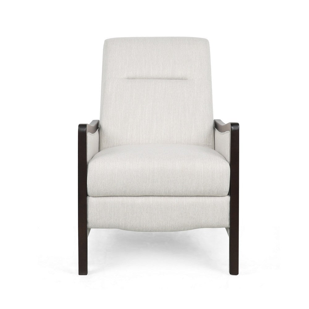 Reina Recliner Chair with Push-Back, Brown Birch Wood, Beige Fabric