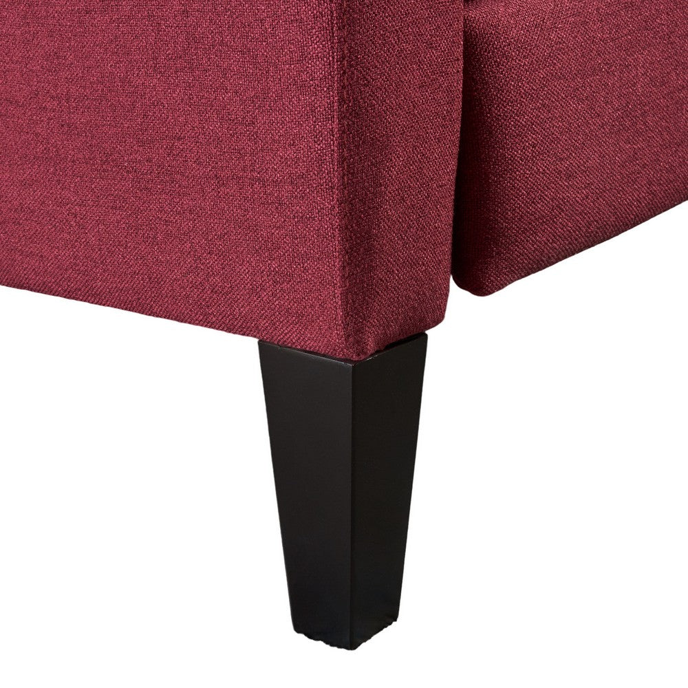 Push Back Recliner Chair, Birch Wood Legs, Red Button Tufted Polyester