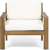 Outdoor Accent Chair, Slat Panel, Wire Brush Acacia Wood, Ivory Fabric