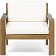 Outdoor Accent Chair, Slat Panel, Wire Brush Acacia Wood, Ivory Fabric