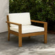 Outdoor Accent Chair, Slat Panel, Wire Brush Acacia Wood, Ivory Fabric