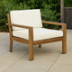 Outdoor Accent Chair, Slat Panel, Wire Brush Acacia Wood, Ivory Fabric
