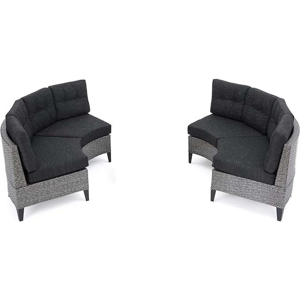 Rune Outdoor Curved 4 Seater Sofa, PE Rattan Weave, Iron, Gray Fabric