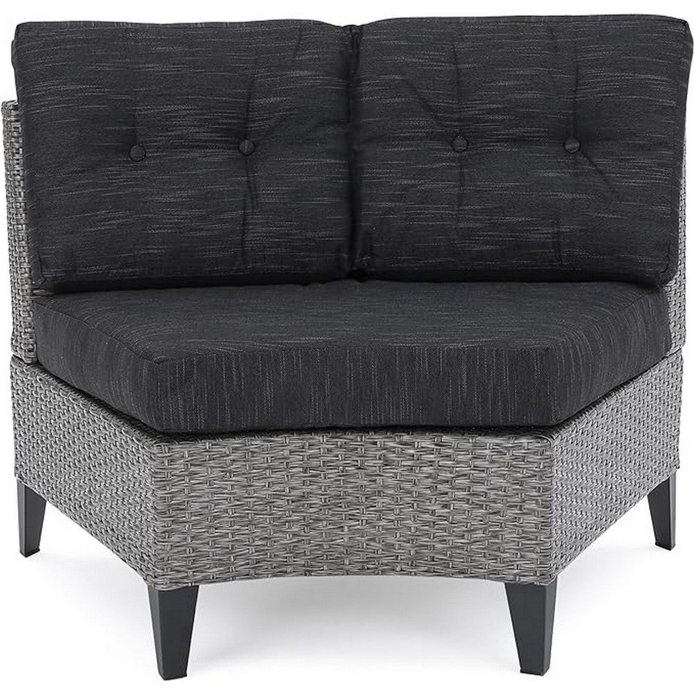 Rune Outdoor Curved 4 Seater Sofa, PE Rattan Weave, Iron, Gray Fabric