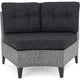Rune Outdoor Curved 4 Seater Sofa, PE Rattan Weave, Iron, Gray Fabric