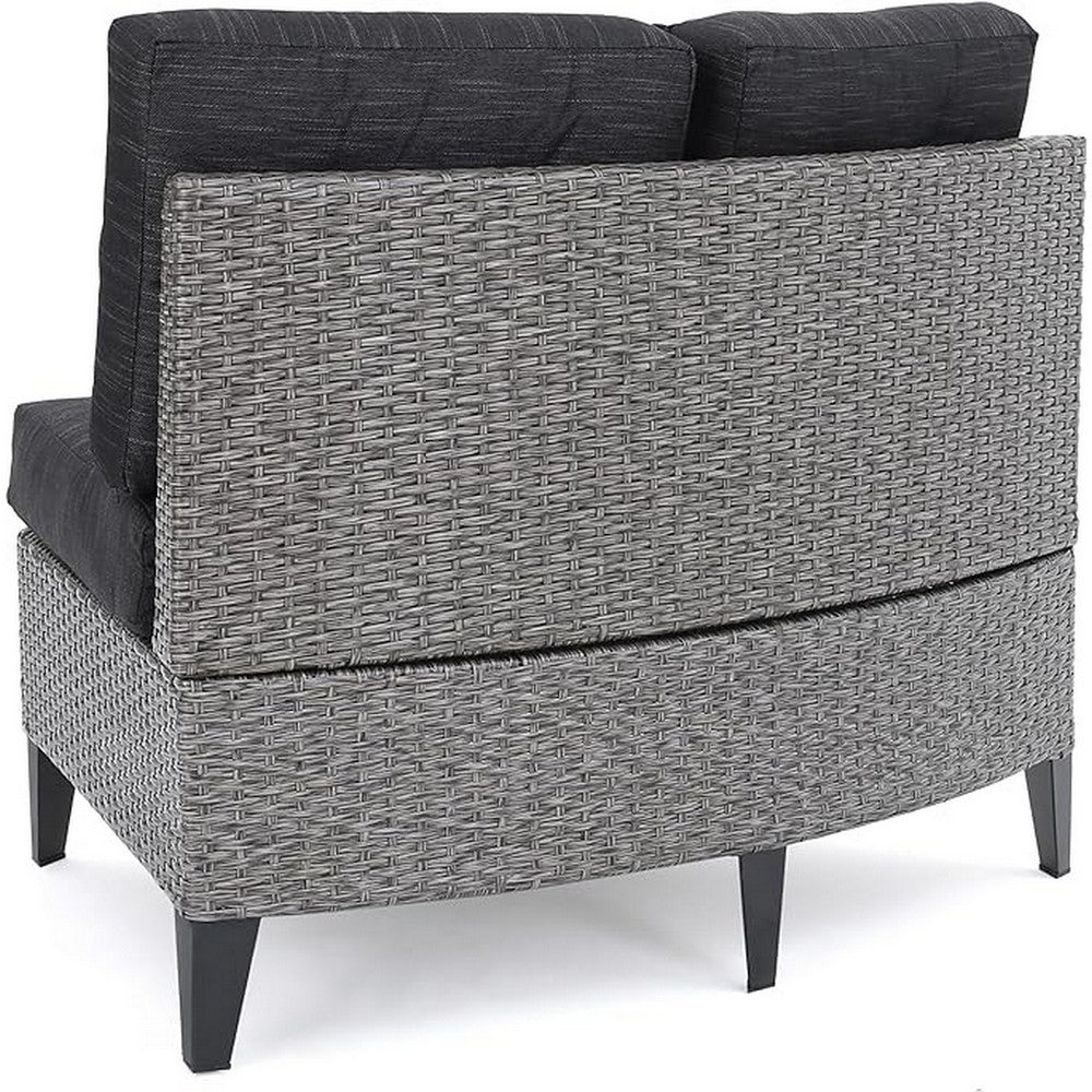 Rune Outdoor Curved 4 Seater Sofa, PE Rattan Weave, Iron, Gray Fabric
