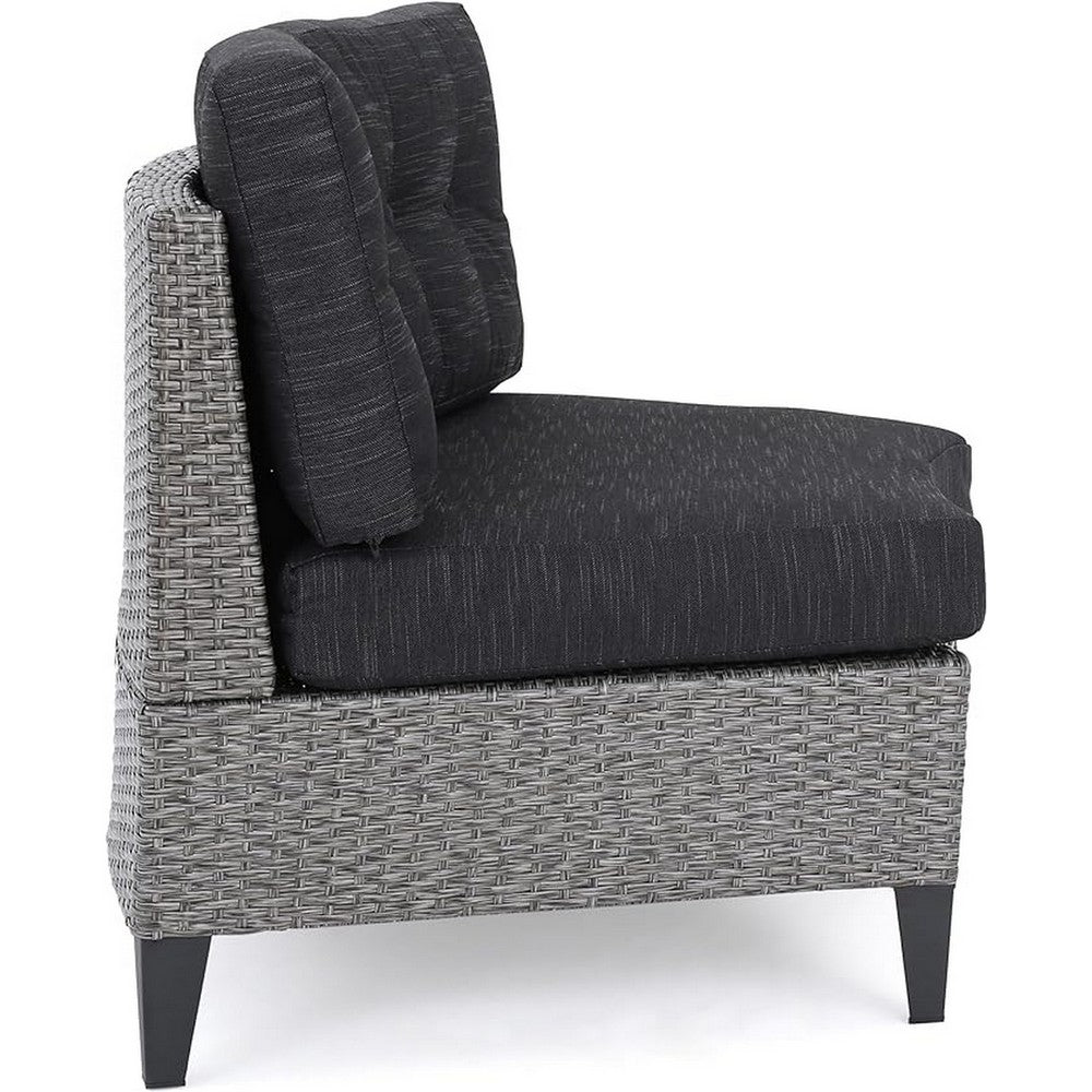 Rune Outdoor Curved 4 Seater Sofa, PE Rattan Weave, Iron, Gray Fabric