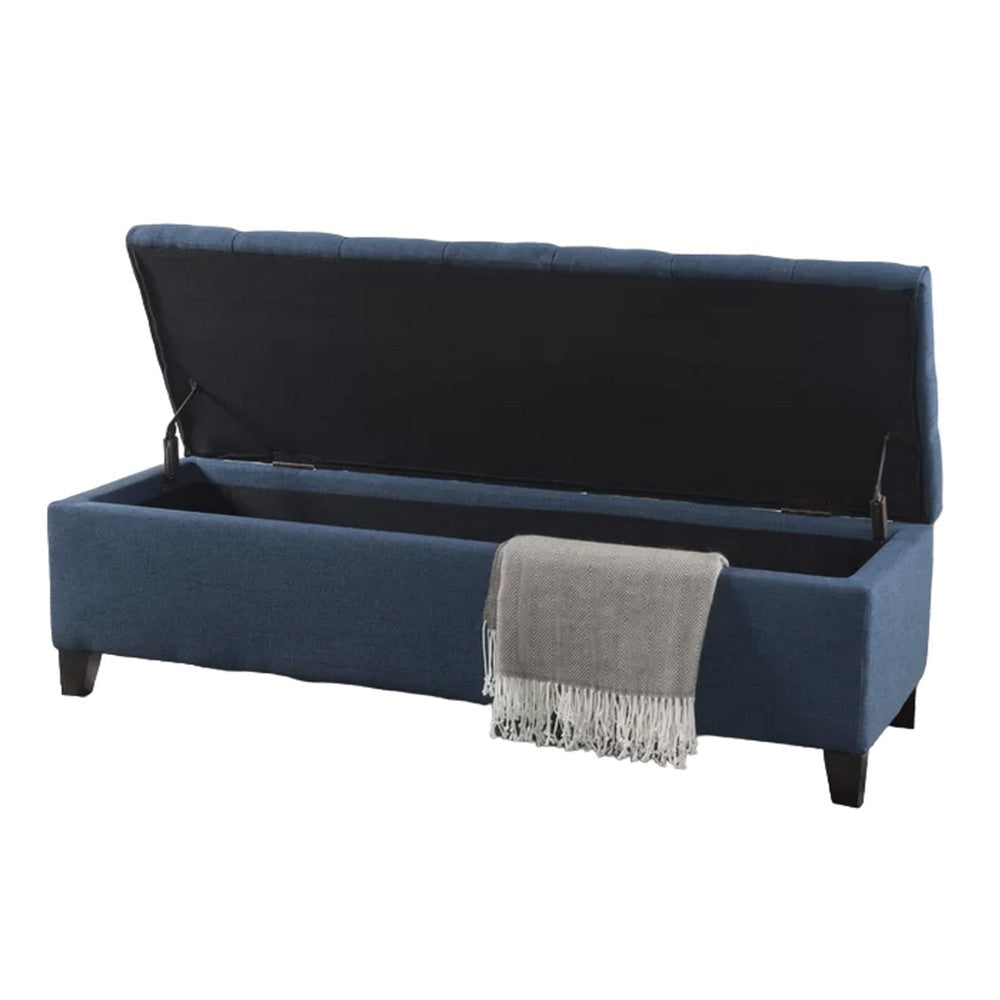 Elias Storage Bench 51 Inch Button Tufted Blue Velvet Solid Wood BM324477