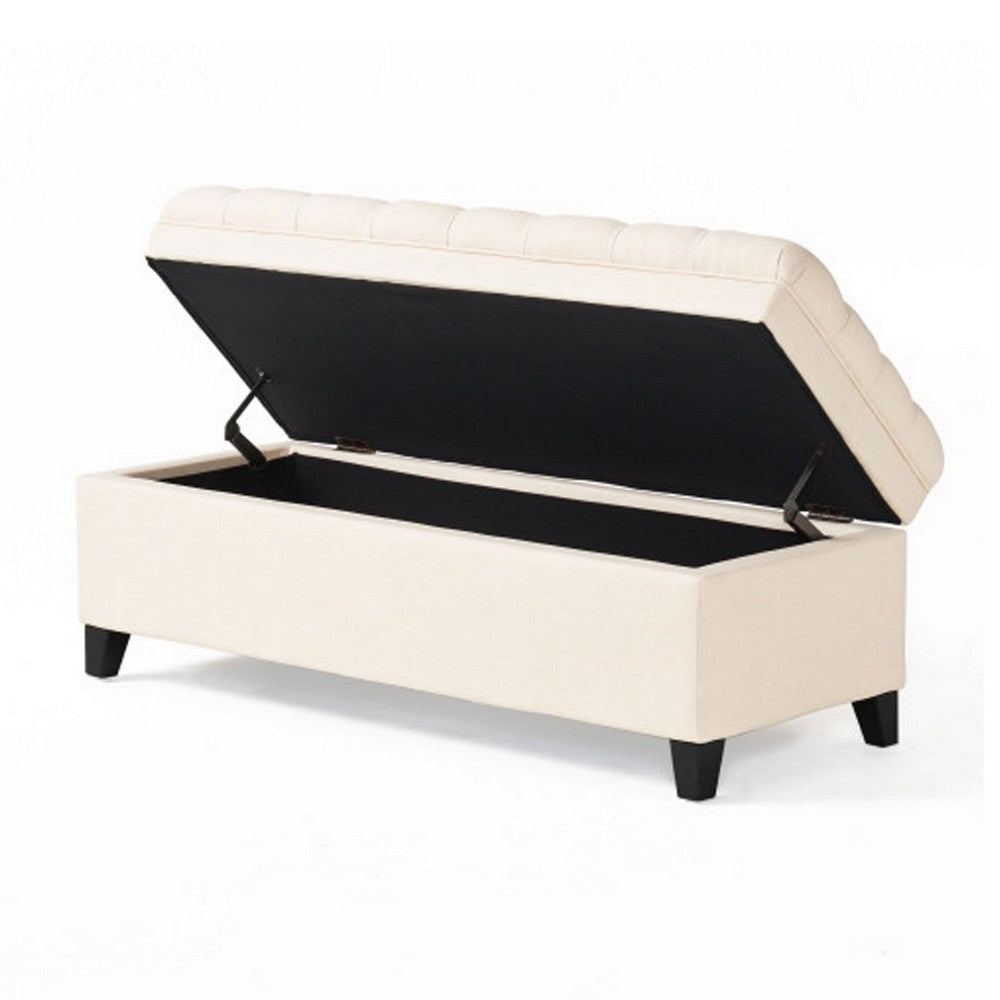 Rhya Storage Bench 50 Inch Button Tufted Plush Seat Soft Beige BM324479