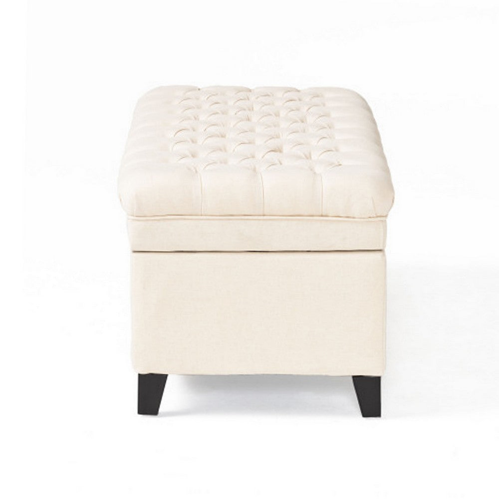 Rhya Storage Bench, 50 Inch Button Tufted Plush Seat, Soft Beige