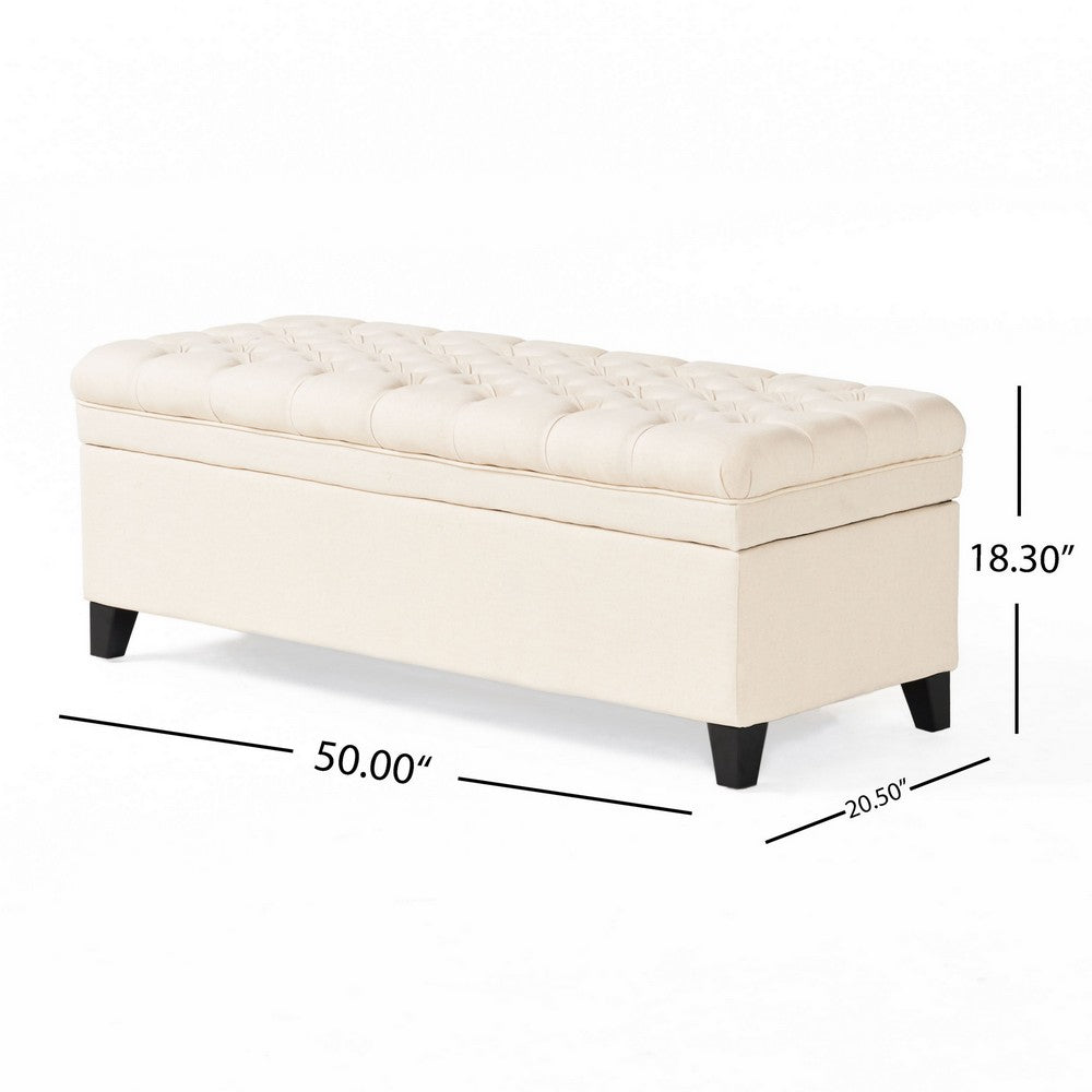 Rhya Storage Bench, 50 Inch Button Tufted Plush Seat, Soft Beige