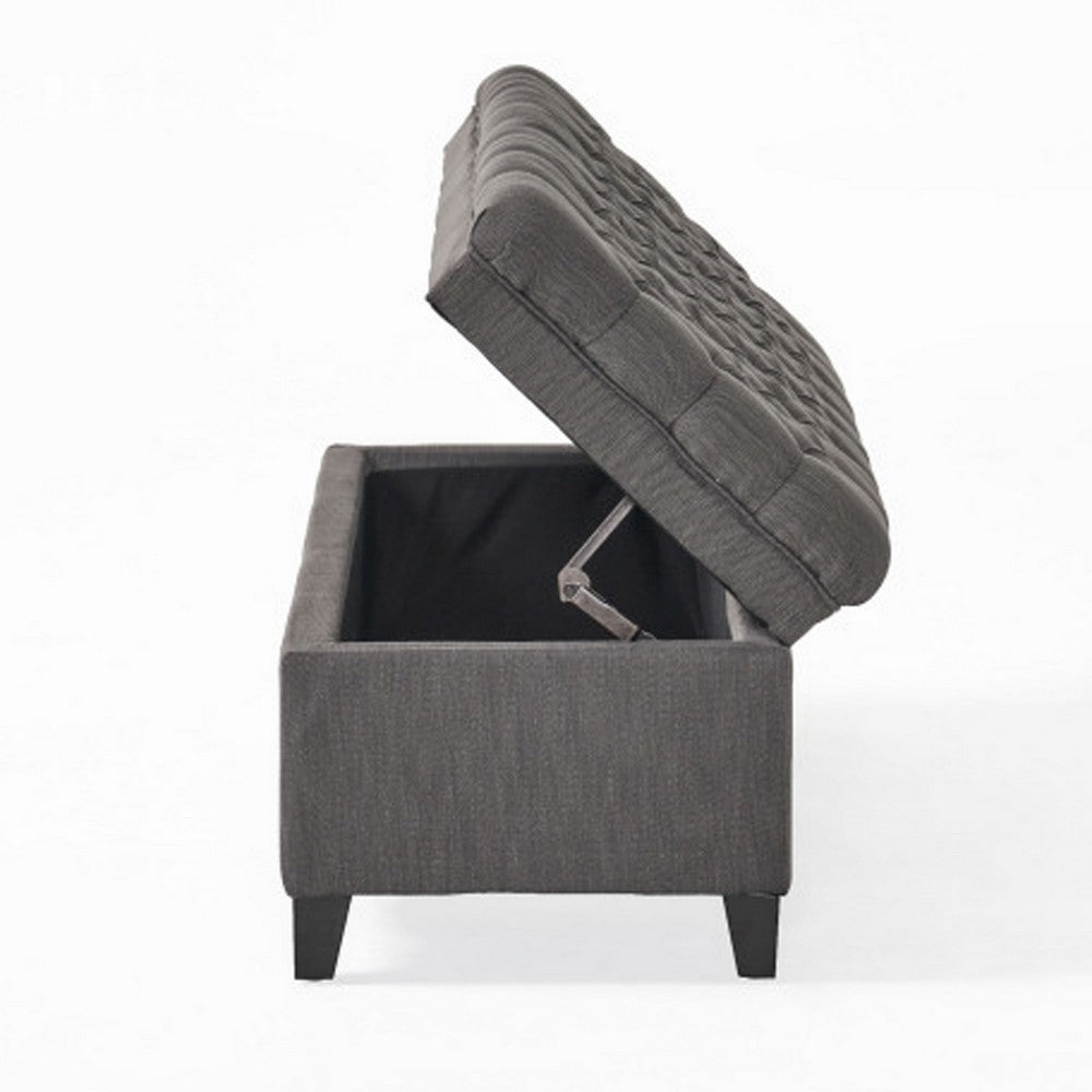 Rhya Storage Bench, 50 Inch Button Tufted Plush Seat, Soft Gray Fabric