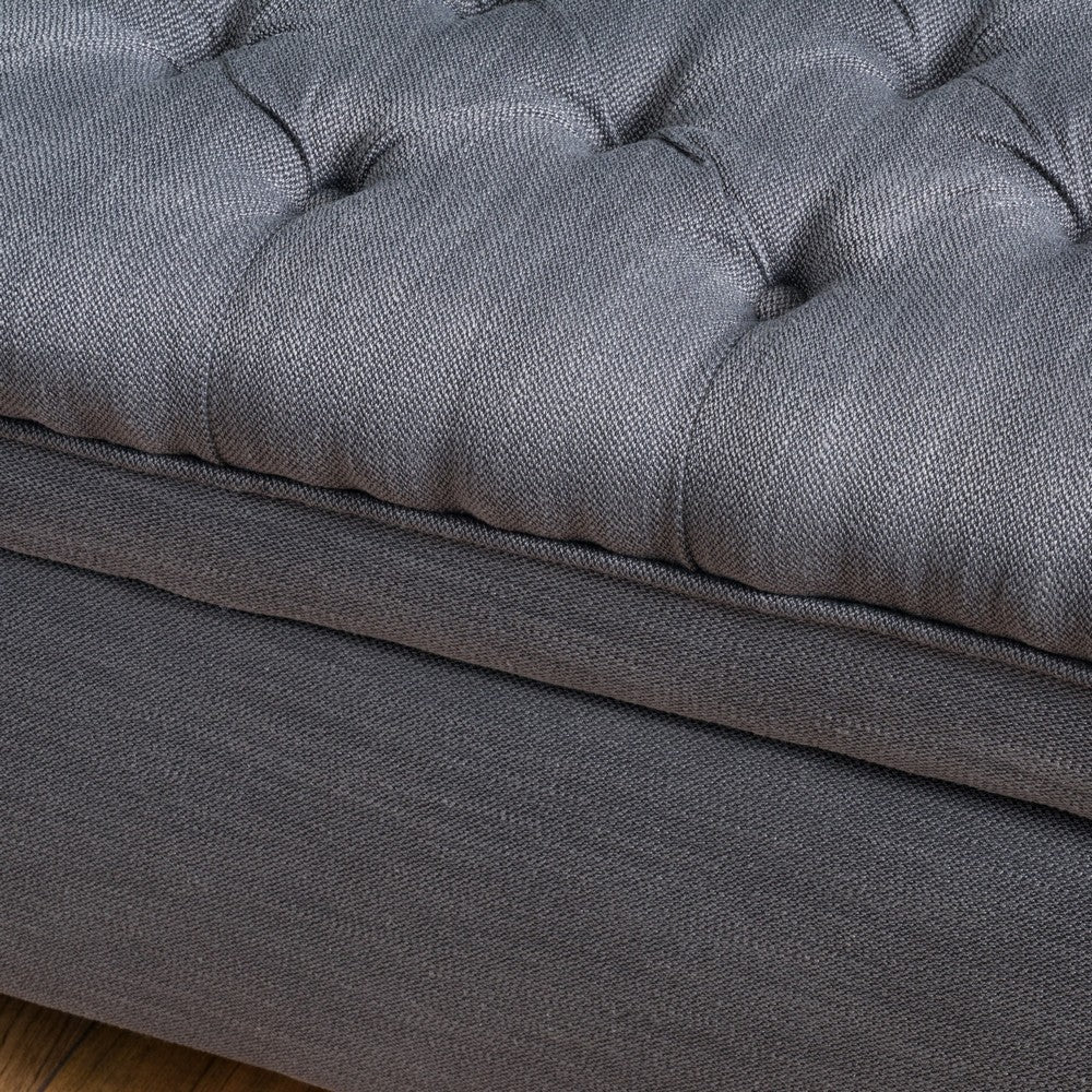 Rhya Storage Bench, 50 Inch Button Tufted Plush Seat, Soft Gray Fabric
