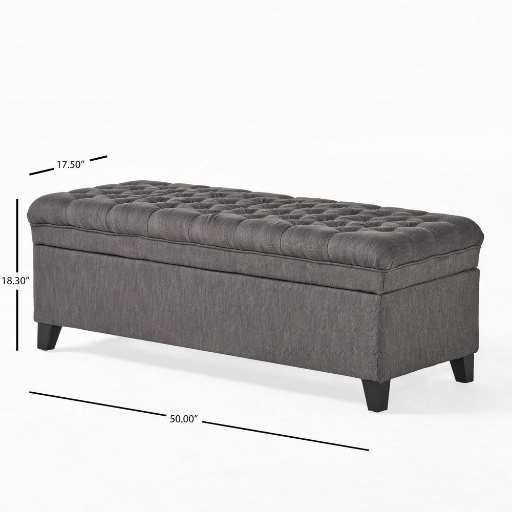 Rhya Storage Bench, 50 Inch Button Tufted Plush Seat, Soft Gray Fabric