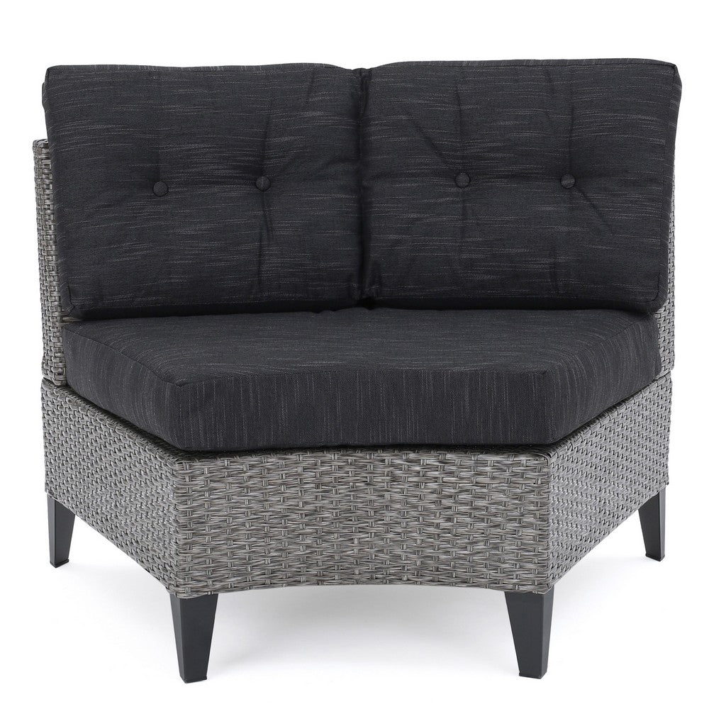 Modular Outdoor Corner Sofa Seat Set of 2, Rattan Wicker Weave, Gray