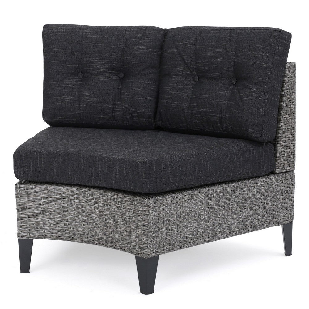 Modular Outdoor Corner Sofa Seat Set of 2, Rattan Wicker Weave, Gray
