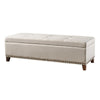 Nancy Storage Ottoman Bench 51 Inch Beige Fabric Brass Nailhead Trim BM324482