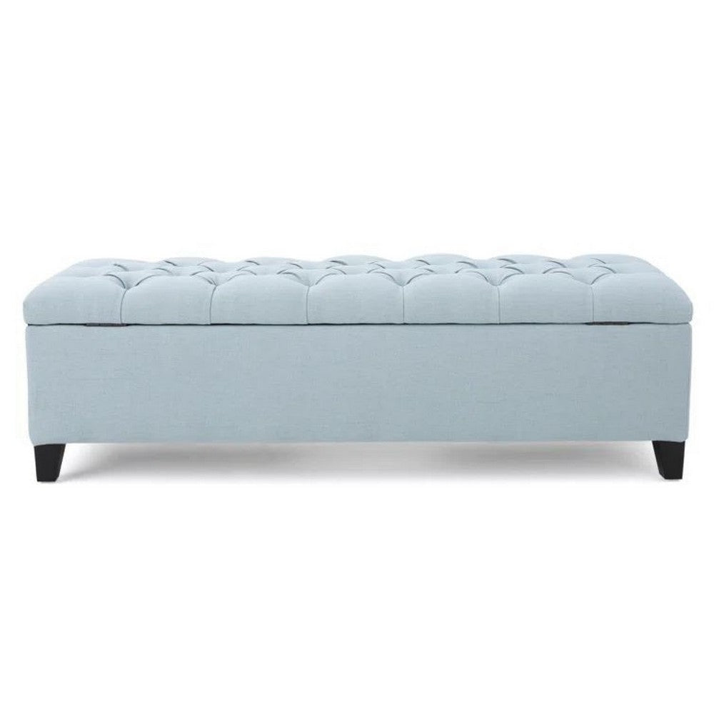 Elias Storage Ottoman Bench 51 Inch Blue Button Tufted Seat Black BM324483