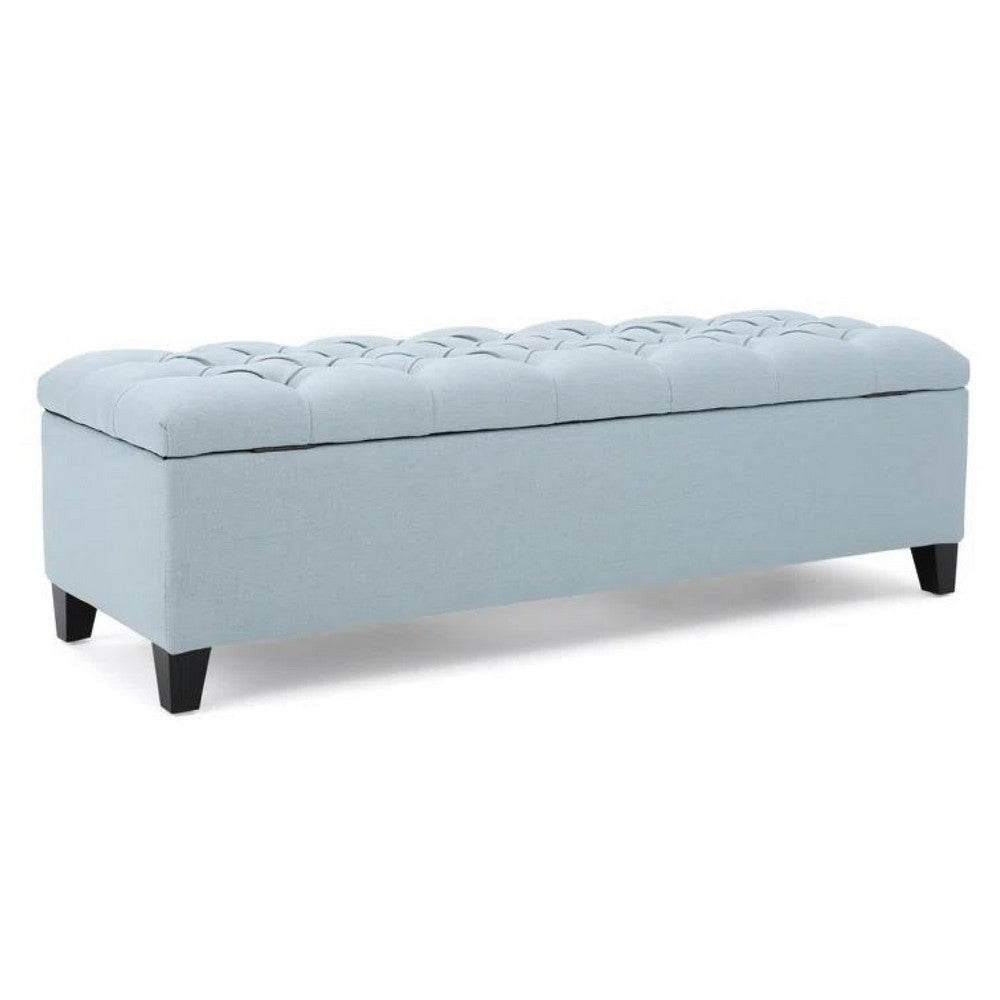 Elias Storage Ottoman Bench, 51 Inch Blue, Button Tufted Seat, Black