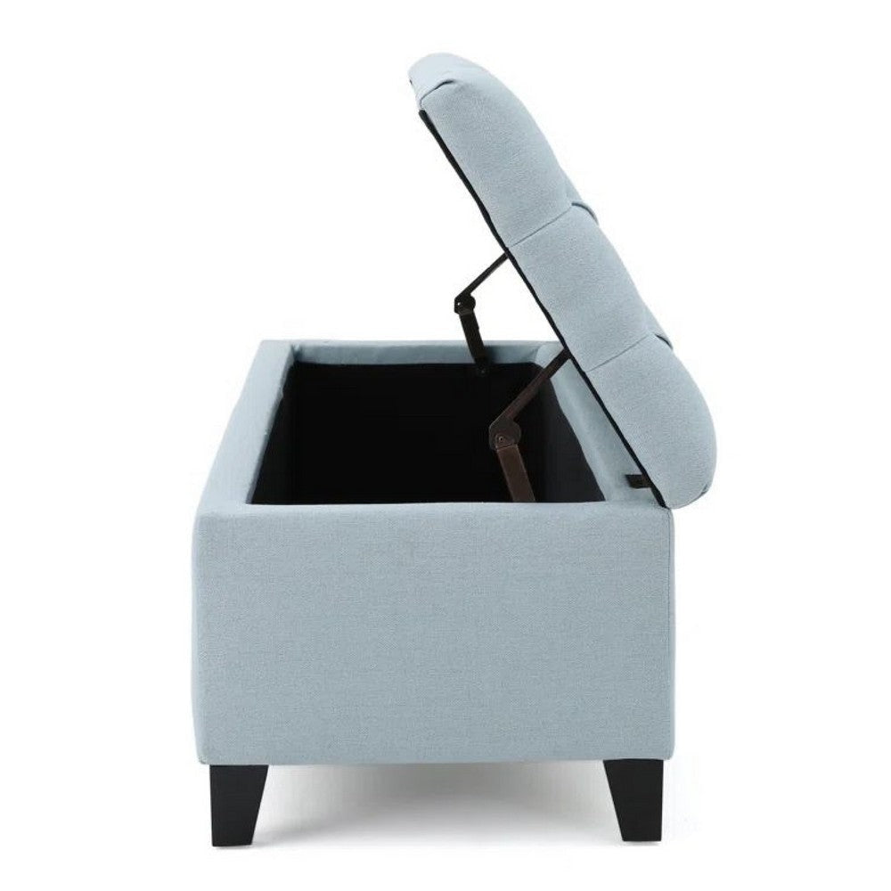 Elias Storage Ottoman Bench 51 Inch Blue Button Tufted Seat Black BM324483