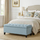 Elias Storage Ottoman Bench, 51 Inch Blue, Button Tufted Seat, Black