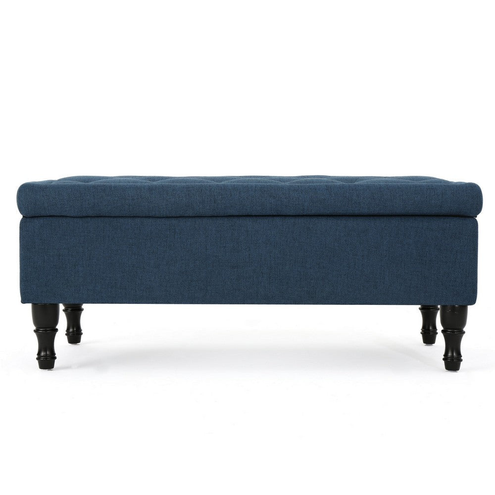Kiyo Storage Ottoman Bench 41 Inch Button Tufted Navy Blue Fabric BM324484