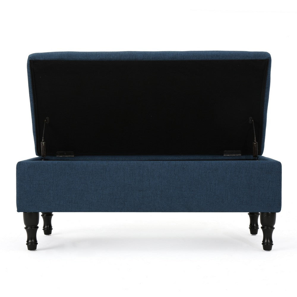 Kiyo Storage Ottoman Bench 41 Inch Button Tufted Navy Blue Fabric BM324484