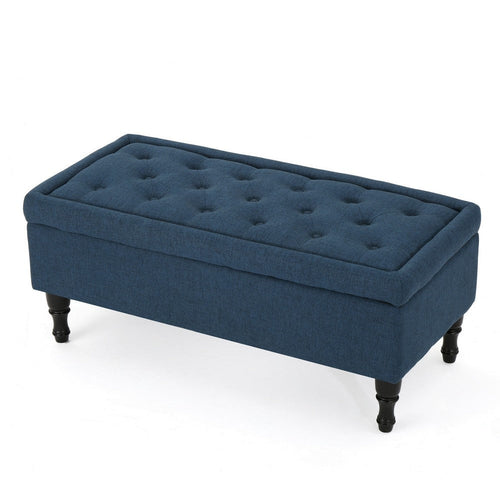 Kiyo Storage Ottoman Bench, 41 Inch Button Tufted Navy Blue Fabric