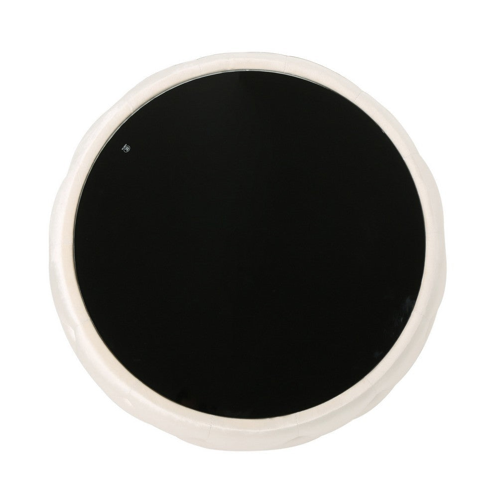 Ottoman Coffee Table Beige Tufted Velvet 30 Inch Round Glass Top BM324486