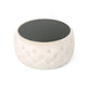 Ottoman Coffee Table, Beige Tufted Velvet, 30 Inch Round Glass Top
