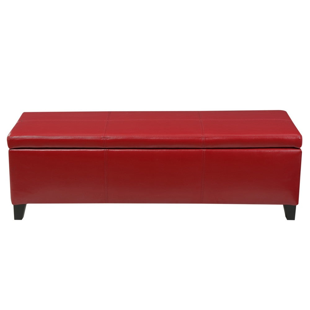 Elias Storage Ottoman Bench, 51 Inch Plush Cherry Red Faux Leather