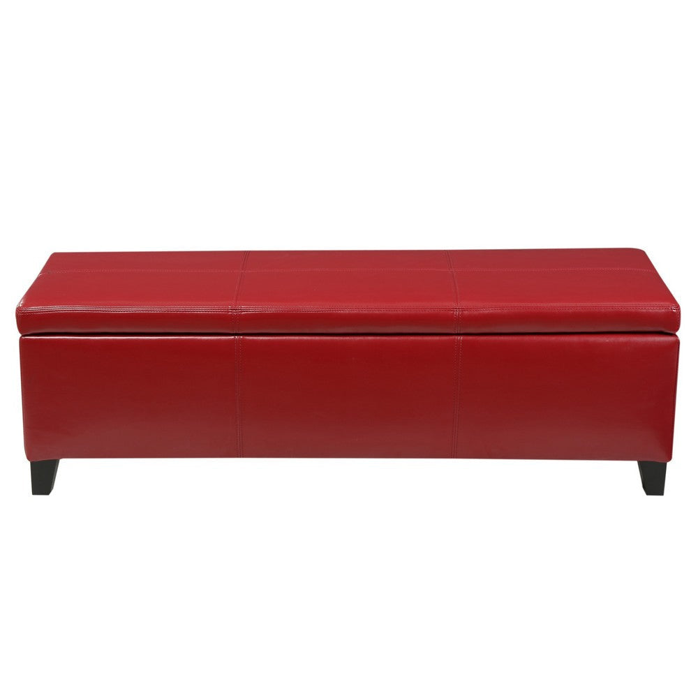 Elias Storage Ottoman Bench 51 Inch Plush Cherry Red Faux Leather BM324488