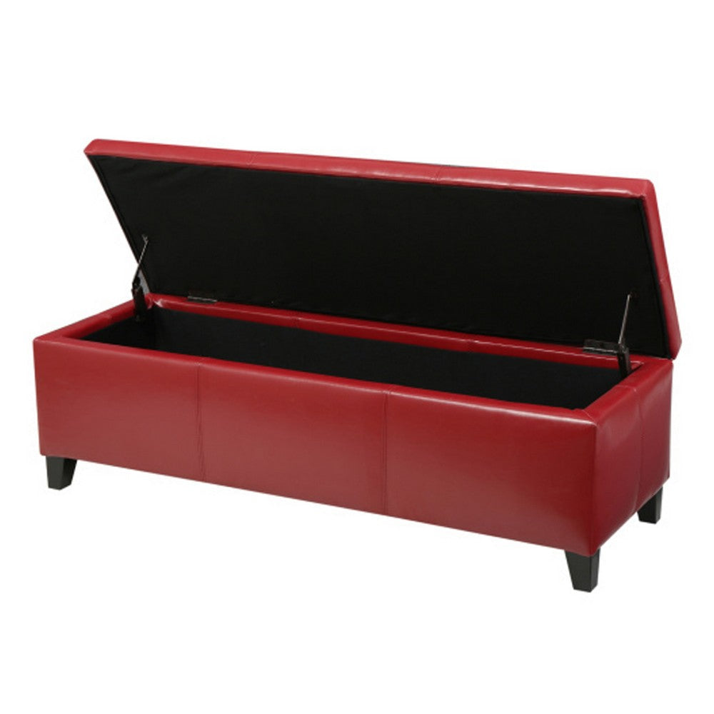 Elias Storage Ottoman Bench 51 Inch Plush Cherry Red Faux Leather BM324488