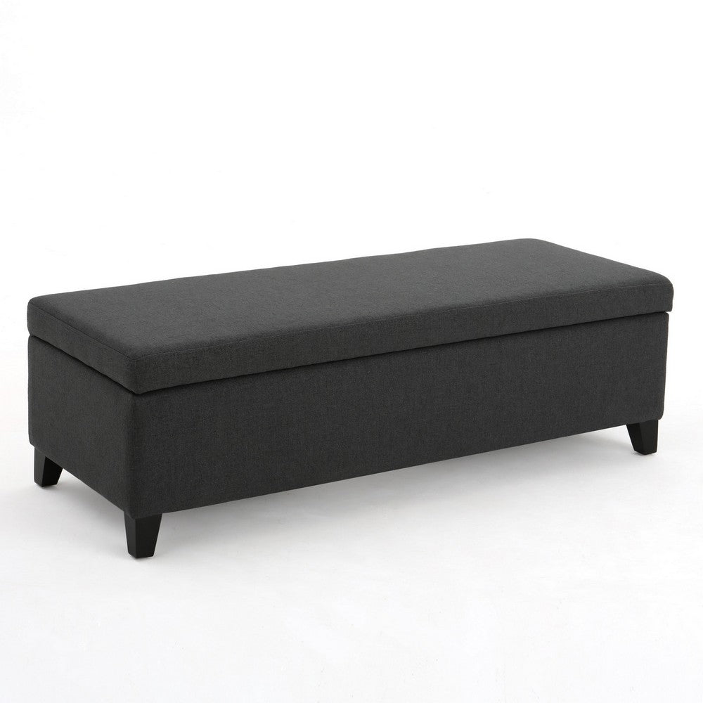 Harry Storage Ottoman Bench, 51" Classic Dark Gray Fabric, Birch Wood