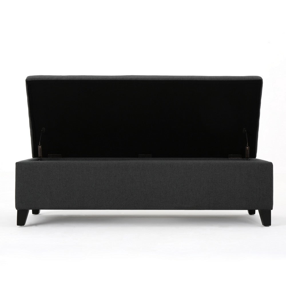 Harry Storage Ottoman Bench, 51" Classic Dark Gray Fabric, Birch Wood
