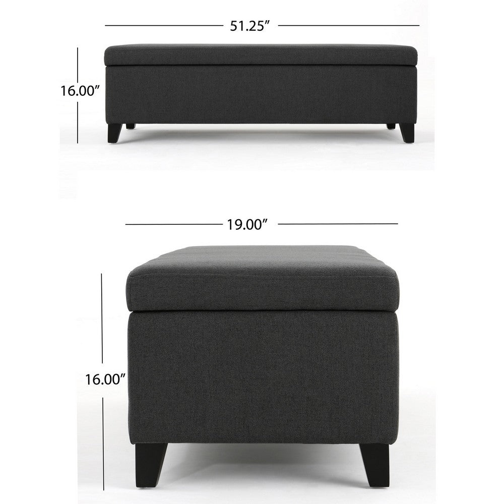 Harry Storage Ottoman Bench, 51" Classic Dark Gray Fabric, Birch Wood
