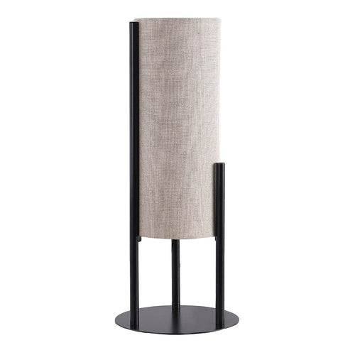 Modern Table Lamp, Upright Beige Linen Drum Shade, Black Metal 22"