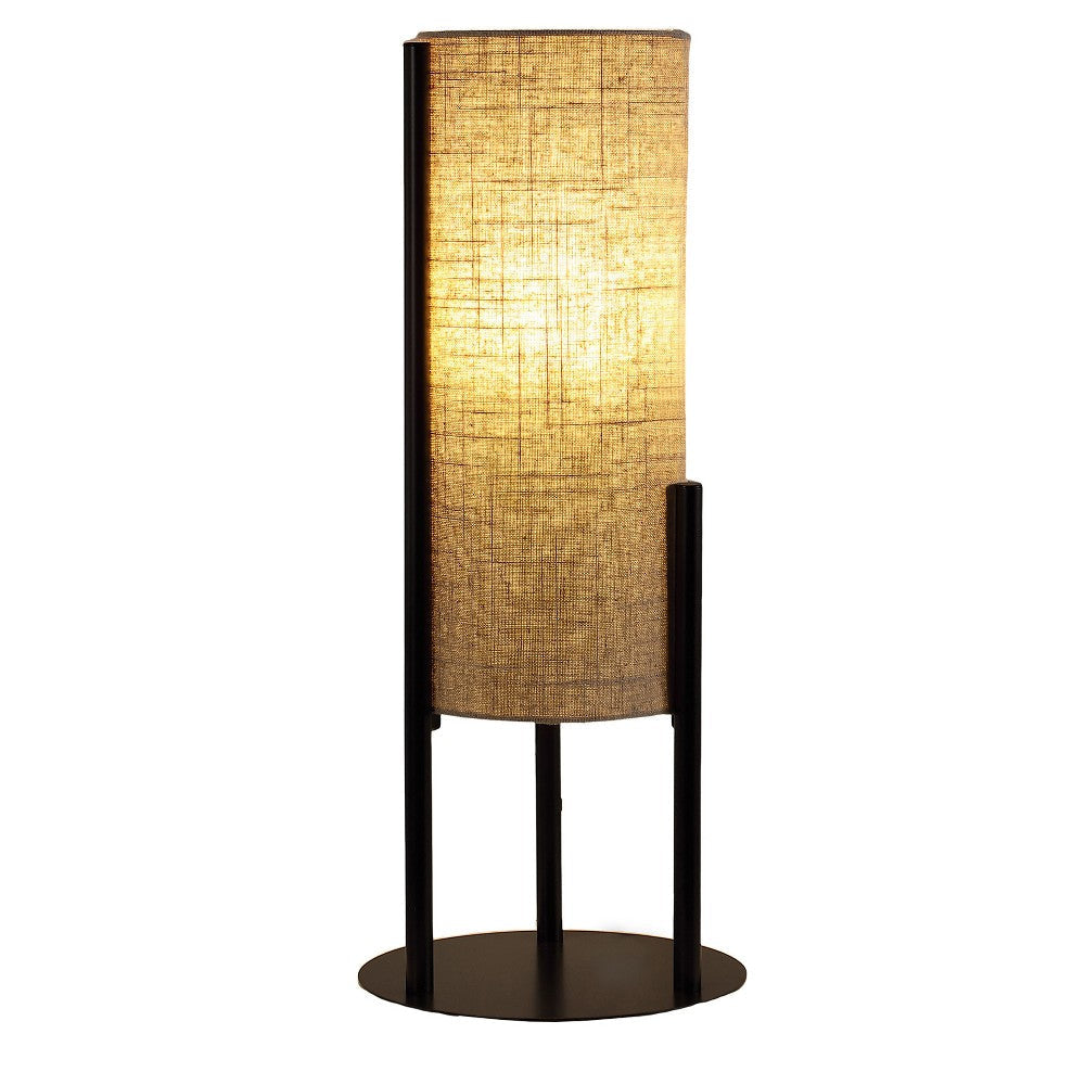 Modern Table Lamp Upright Beige Linen Drum Shade Black Metal 22’’ BM324492