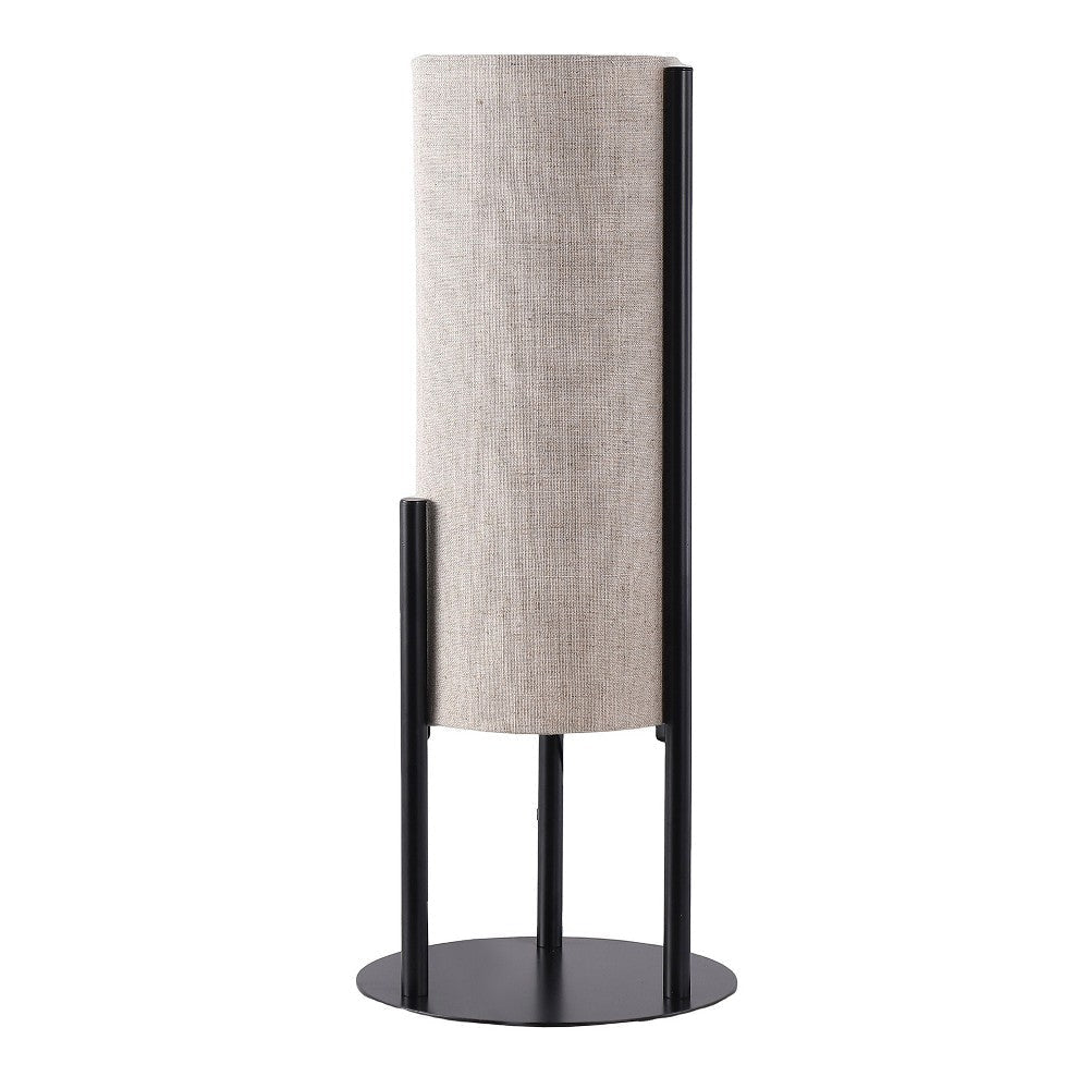 Modern Table Lamp Upright Beige Linen Drum Shade Black Metal 22’’ BM324492