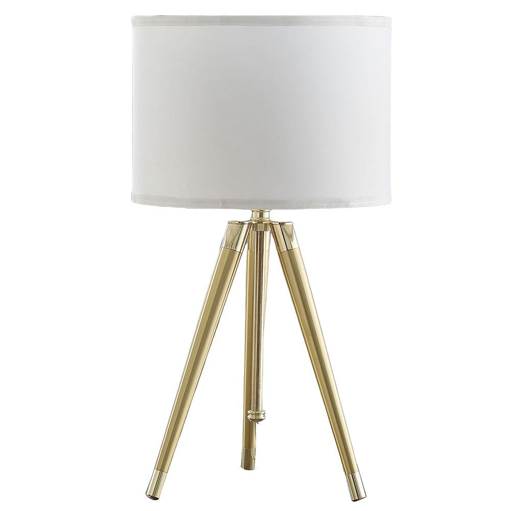 Kera Table Lamp, White Drum Shade, Classic Brass Gold Tripod Base 39"