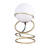Table Lamp, White Glass Globe, Modern 4 Spiral Ring Accented Base 14"