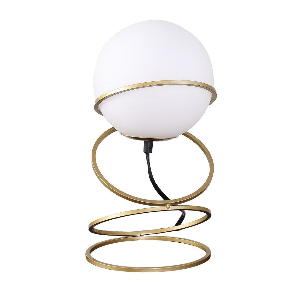 Table Lamp White Glass Globe Modern 4 Spiral Ring Accented Base 14’’ BM324494