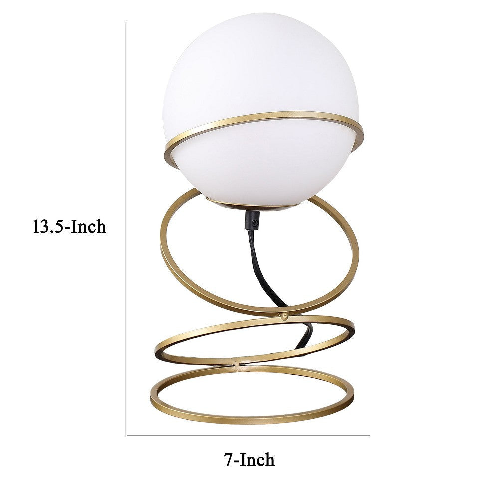 Table Lamp White Glass Globe Modern 4 Spiral Ring Accented Base 14’’ BM324494