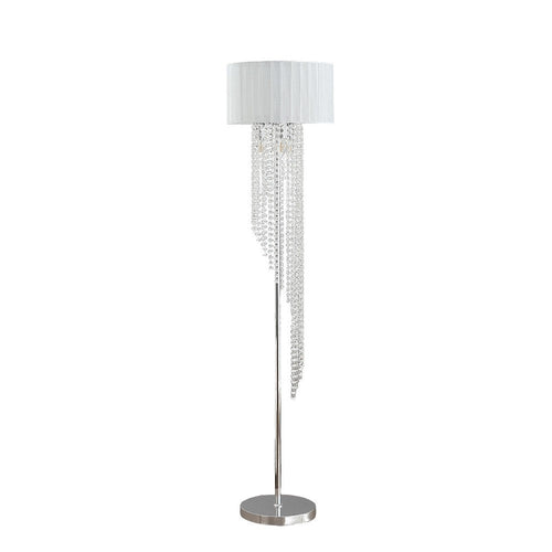 Mero Floor Lamp, Suspended Crystal Rain Chains, White Shade, 66"