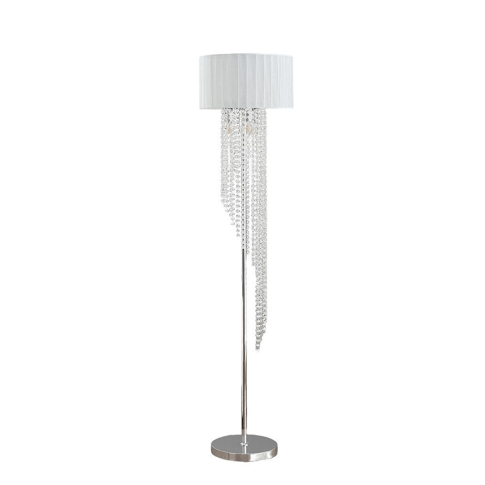 Mero Floor Lamp, Suspended Crystal Rain Chains, White Shade, 66"