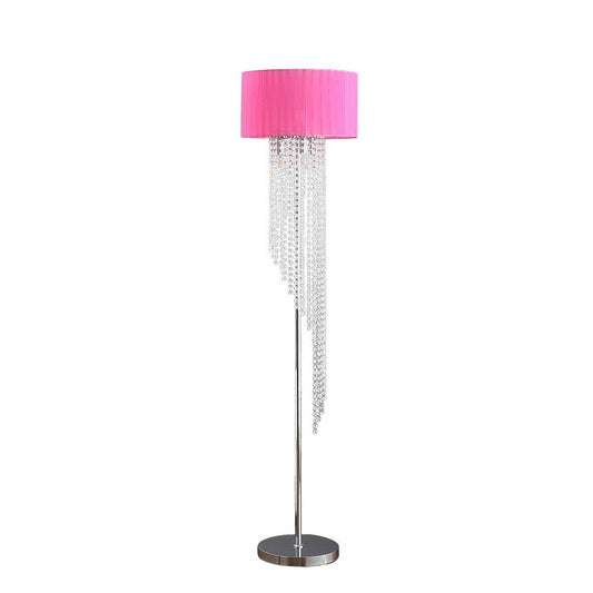 Mero Floor Lamp, Suspended Crystal Rain Chains, Modern Pink Shade, 53"