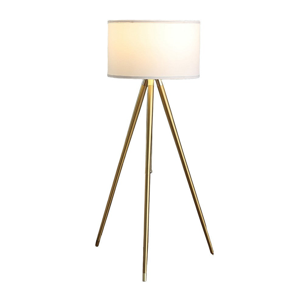 Kera Floor Lamp White Drum Shade Modern Brass Gold Tripod Base 64’’ BM324497