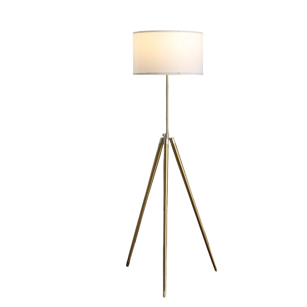 Kera Floor Lamp White Drum Shade Modern Brass Gold Tripod Base 64’’ BM324497