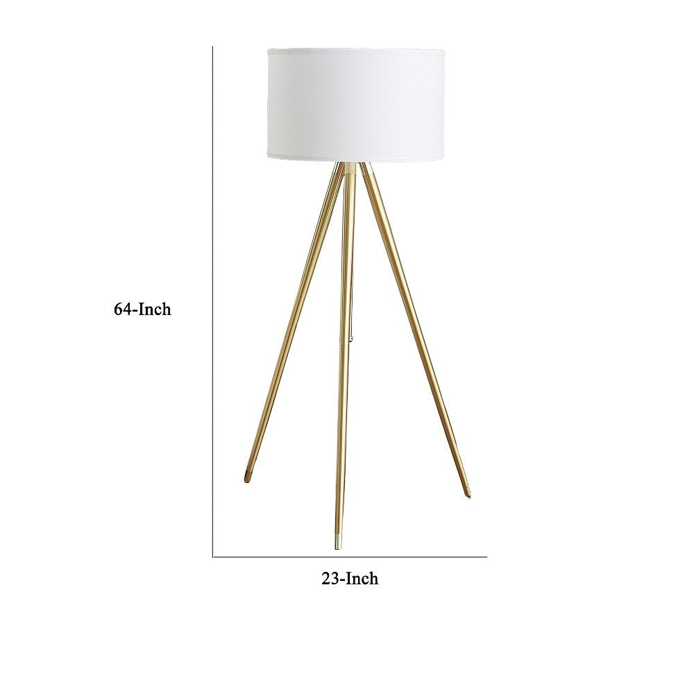 Kera Floor Lamp White Drum Shade Modern Brass Gold Tripod Base 64’’ BM324497
