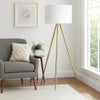 Kera Floor Lamp, White Drum Shade, Modern Brass Gold Tripod Base 64"